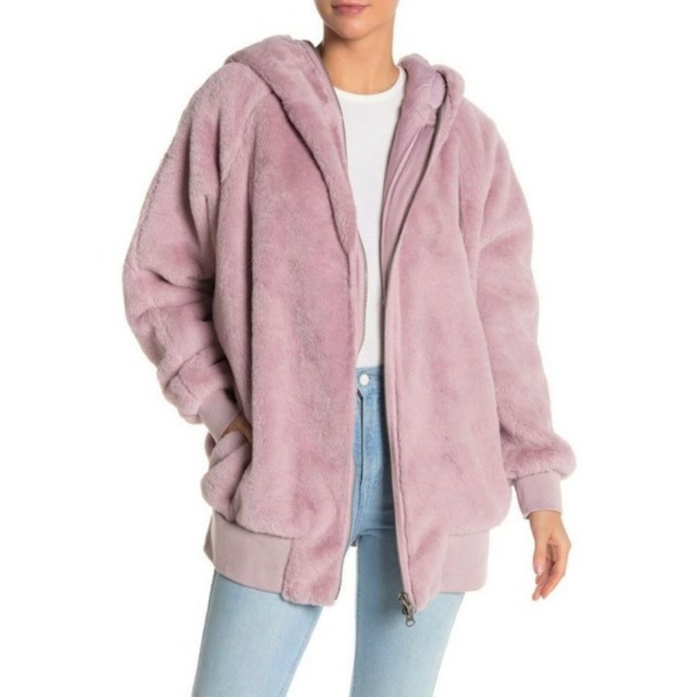 Free People Mauve Turn Up Fleece Zip Hoodie